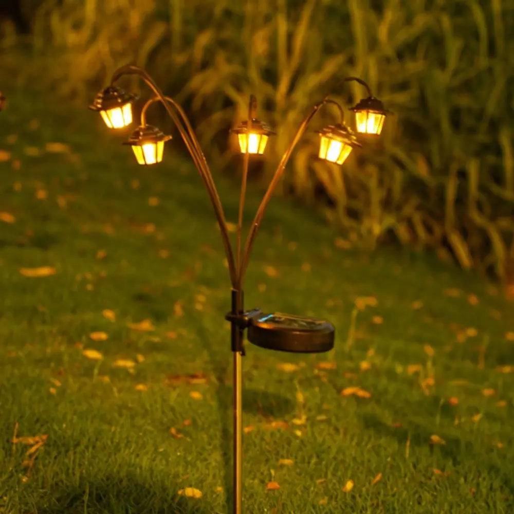 Solar-Powered Retro Lantern Light 6LED Hexagonal Design Solar Decorative Light 8-Mode Garden Decorative Light Outdoor Decoration