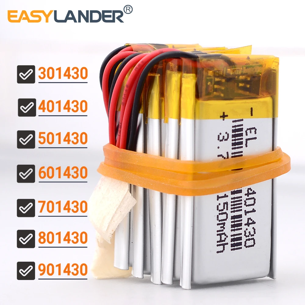 

5PCS/Lot 301430 401430 501430 601430 701430 801430 901430 3.7V 150mAh Lithium Polymer LiPo Rechargeable Battery