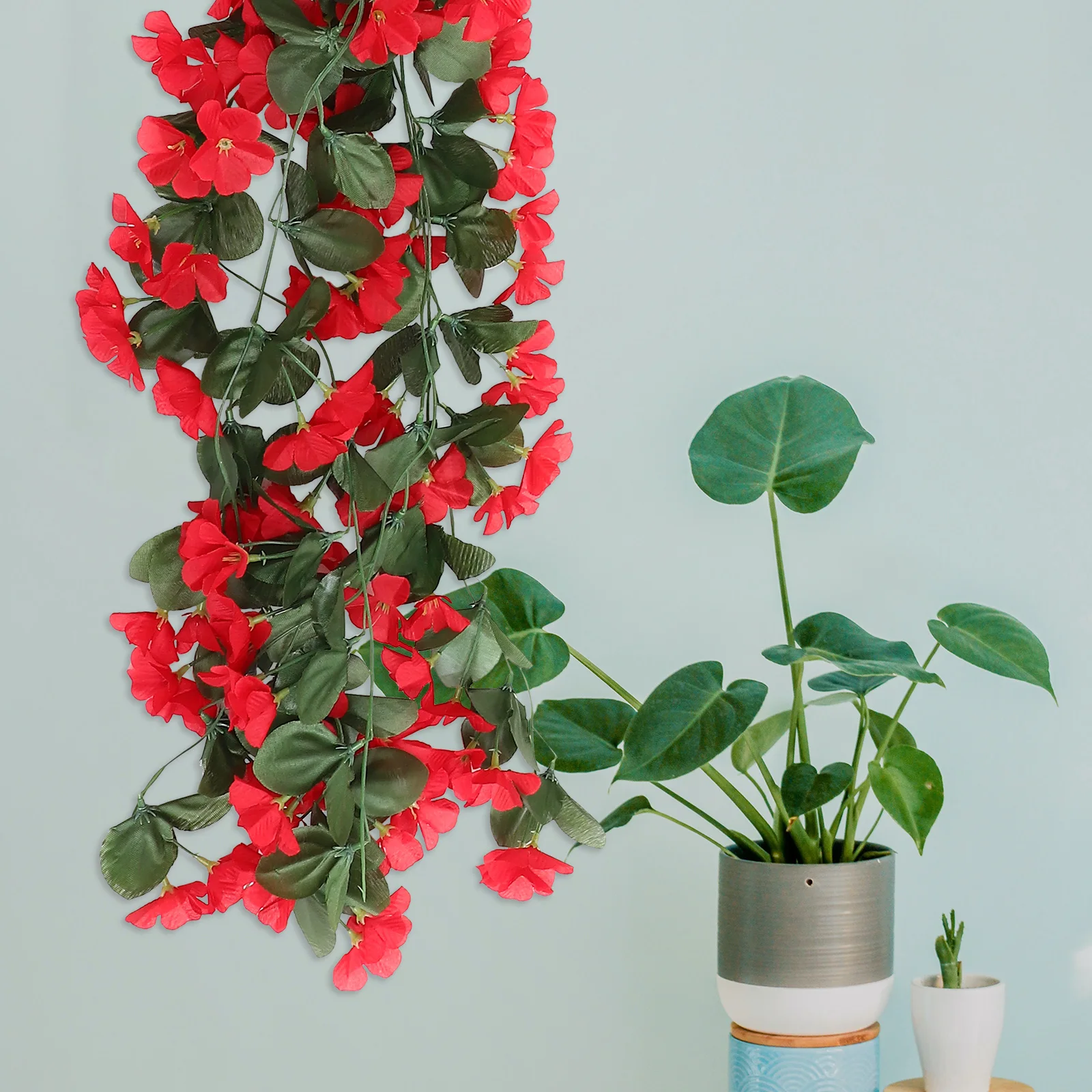 

2pcs Red Artificial Silk Flower Decorations High Simulation Hanging Garland Vines for Home Wall Wedding Party DIY Decor
