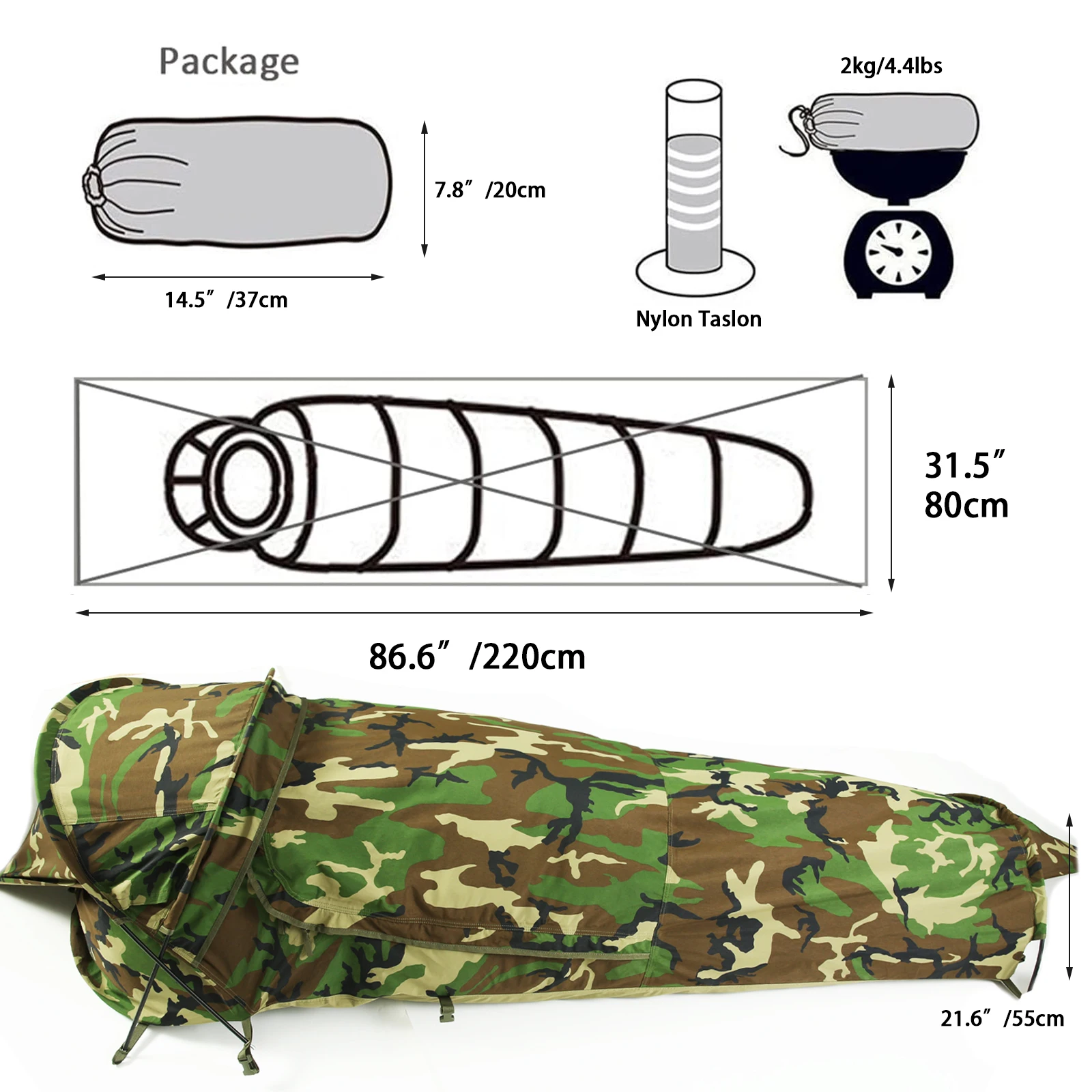 Military Hideaway Bivy Tent Lightweight Waterproof Camping Compact Single-Pole Tent for Backpacking Hiking-Woodland view 2