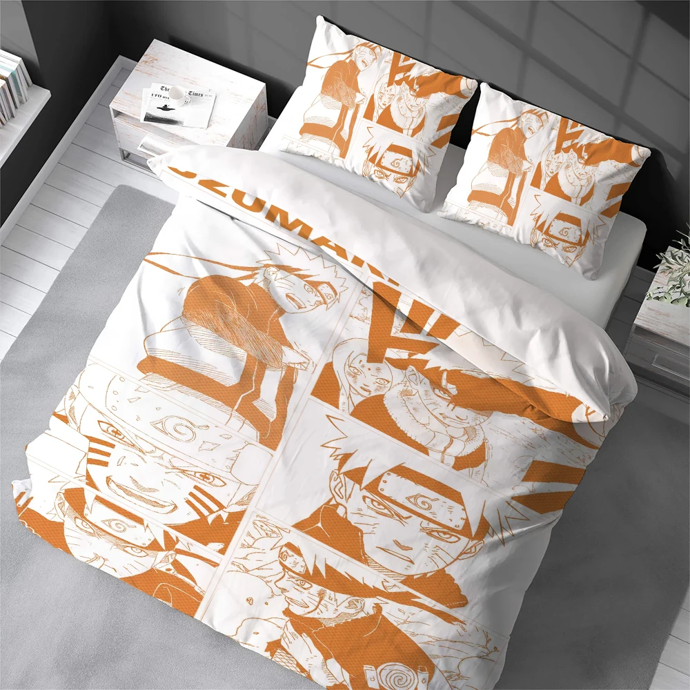 N-Naruto Anime-Bettbezug-Set, Bettwäsche im Home-Stil, weiche Baumwolle, 3-teiliges Set, Geschenk für Studentenwohnheime