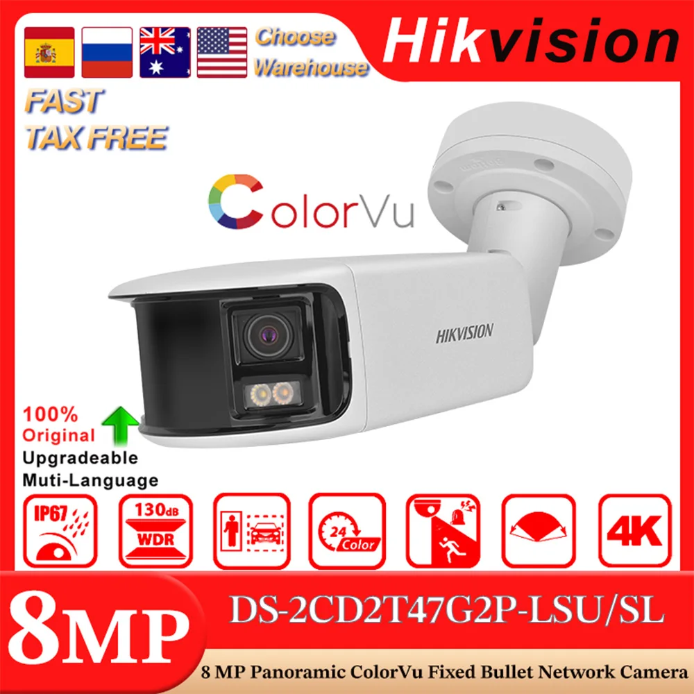 

Hikvision Original DS-2CD3T87G2P-LSU/SL 8MP Panoramic ColorVu Fixed Dual Lens Bullet POE Network Camera Strobe Light Audio Alarm