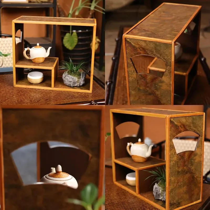 Handwoven Japanese Bamboo Display Stand - Art of Zen Home Decoration Tea Cup and Pot Storage Organizer