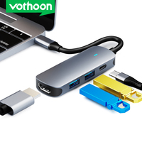Vothoon 4 in 1 Led USB C Hub Dock Type C to HDMI-Compatible USB 3.0 Splitter for MacBook Pro/Air iPad Pro Dell XPS Type-C Hub