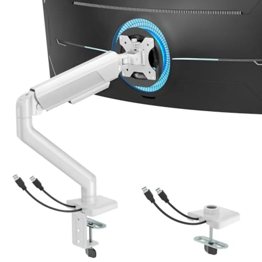 Heavy Duty Single Monitor Arm for Office Desks Steel Construction Black Supports 17-40 Ultrawide Screens up to 26.4 lbs with Cl