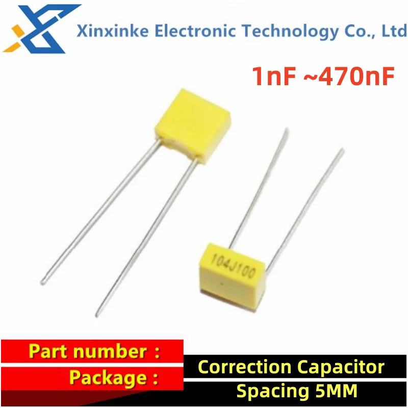 20PCS 100V 102J/103J/104J100/105J 63V/100V 1/10/100nF 0.1uF 1UF Correction Capacitor 5MM 470nF 474J 6.8nF 682J 5.6nF 562J