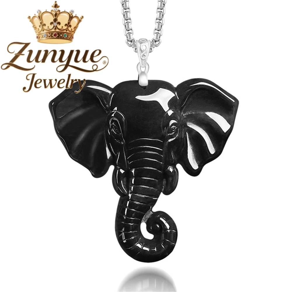 

Подвеска-амулет из серебра S925 с натуральным нефритом Мьянмы в форме слоновьей головы, роскошное модное ювелирное изделие высокого качества