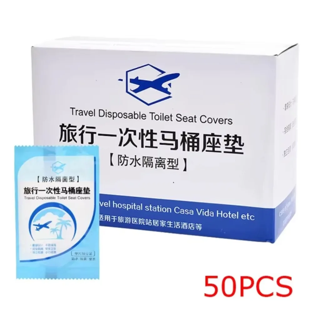 50 قطعة من غطاء مقعد المرحاض القابل للتصرف المعبأ بشكل فردي، غطاء المرحاض الشفاف من البولي ايثيلين، وسادات ورق التواليت السميكة المقاومة للماء #1