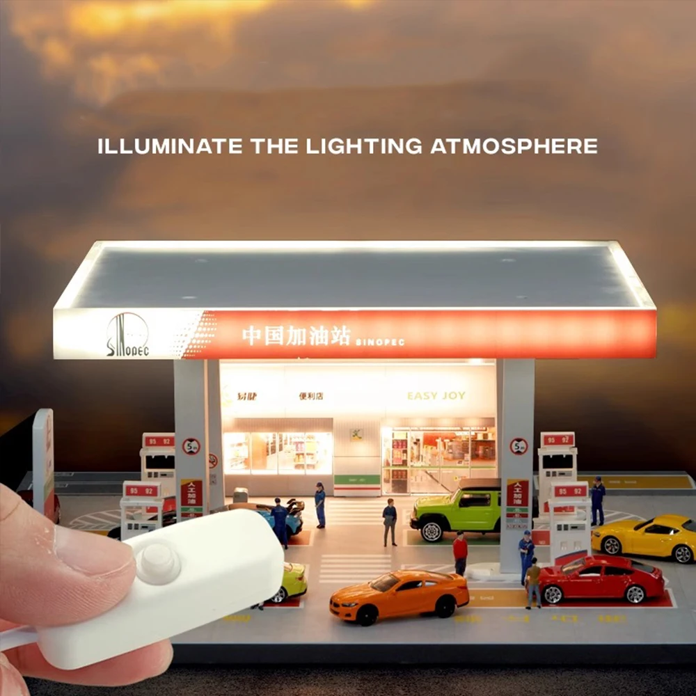 

1/64 Gas Station Store Model Scene with Light Version Simulation Model Scene Decoration Collect (Excluding dolls and car models)