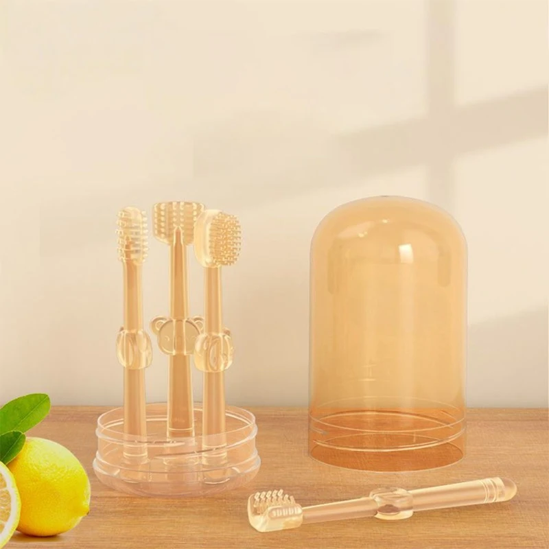 مجموعة فرشاة أسنان سيليكون للأطفال مكونة من 3 قطع مع كوب شطف، منظف للفم واللسان، محمول للعناية بالفم أثناء السفر