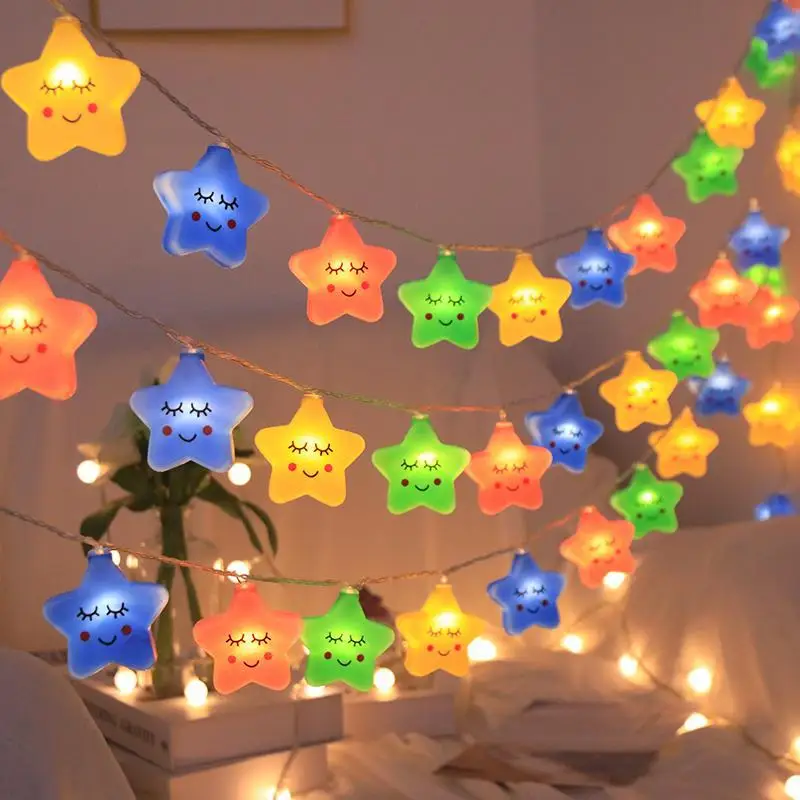 Slim Star String Lights,Merry Christmas Printed Fairy Lights,Battery Operated Hanging LED Lights for Xmas Tree Indoor