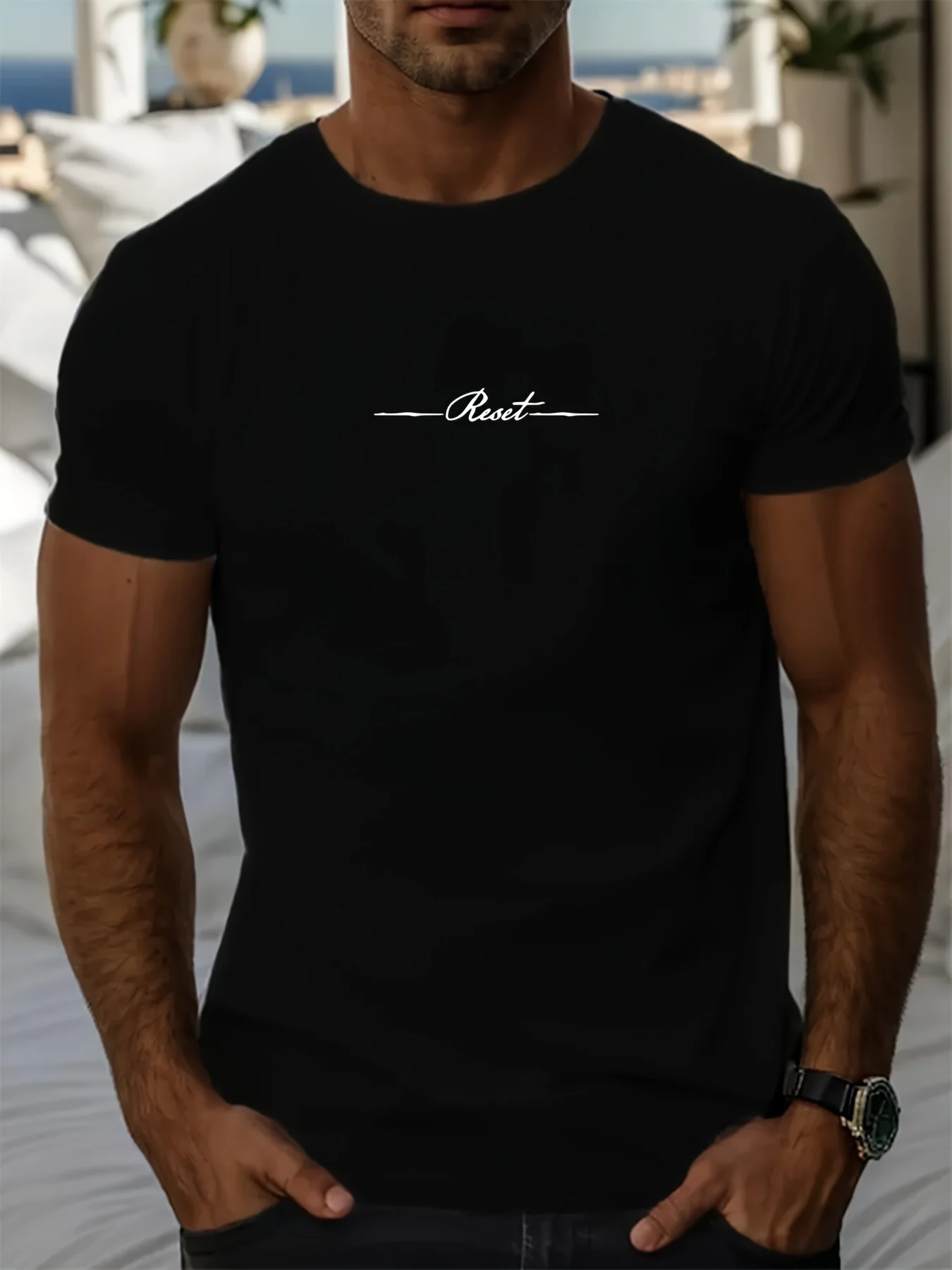 

Мужская повседневная свободная футболка из 100% хлопка, дышащий и модный топ с круглым вырезом и принтом с короткими рукавами