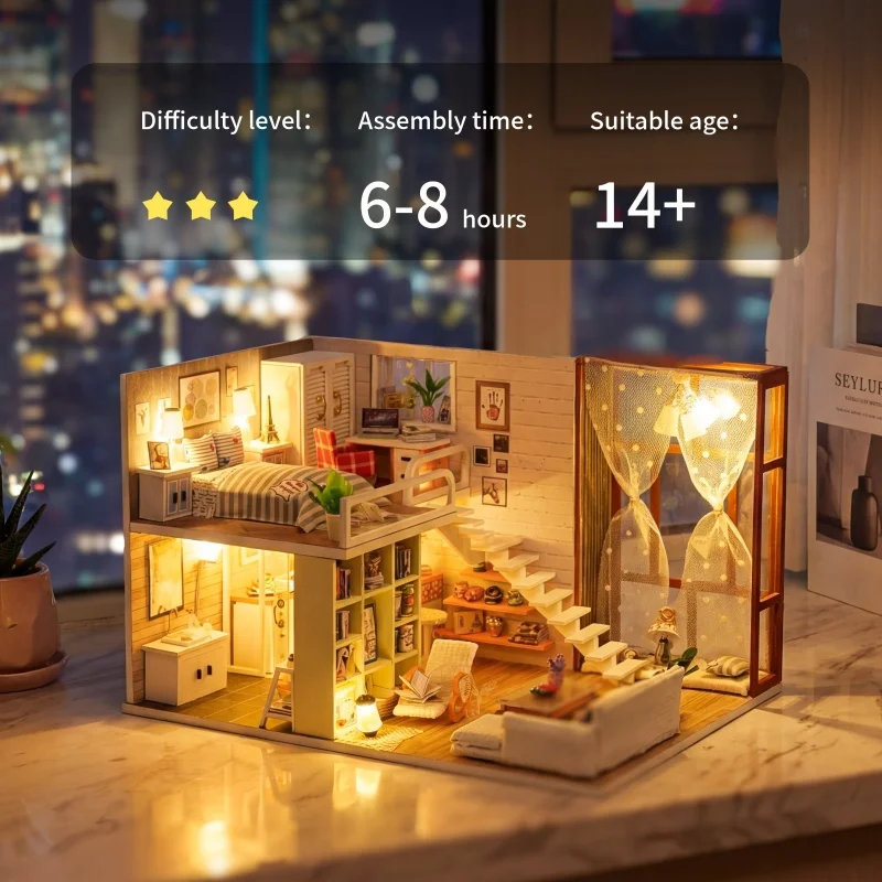 OUZEY 3D Houten Miniatuur Huizen Kleine Stedelijke Huis Puzzel Speelgoed Decoratie Model Handgemaakte DIY Model Kit Voor Volwassen