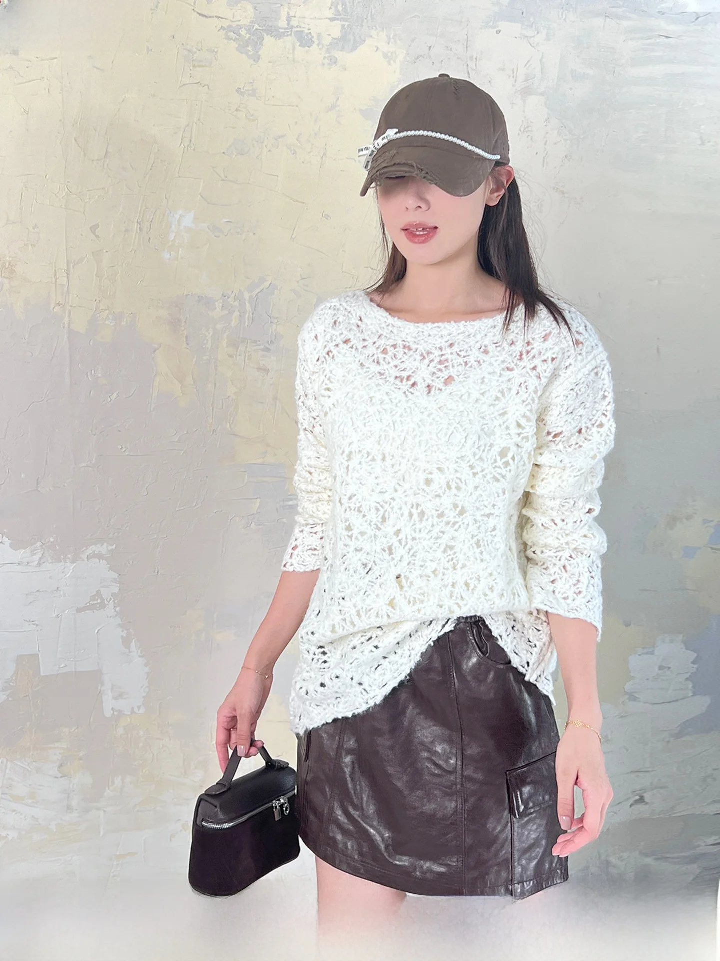 

Женский вязаный шерстяной жилет с вырезами, длинный рукав, осенняя новинка, корейский стиль, стандартный крой, трикотажная одежда.