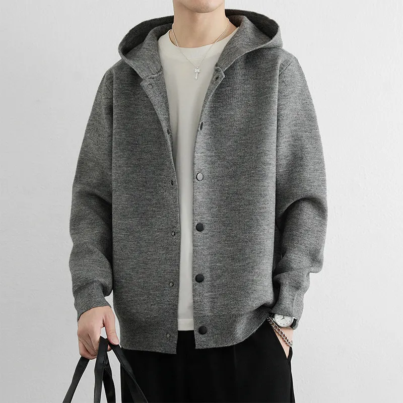 

Мужской повседневный вязаный кардиган-куртка на весну-осень, плотный, с капюшоном, в расслабленном стиле, с длинным рукавом, дышащий, комфортный