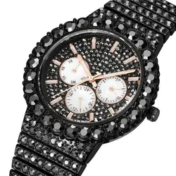 2022 MISSFOX Hip Hop Cool Black Quartz Watch For Men Full Diamond Luxury Bling Wristwatch Male Waterproof New Clocks AAA Jewelry