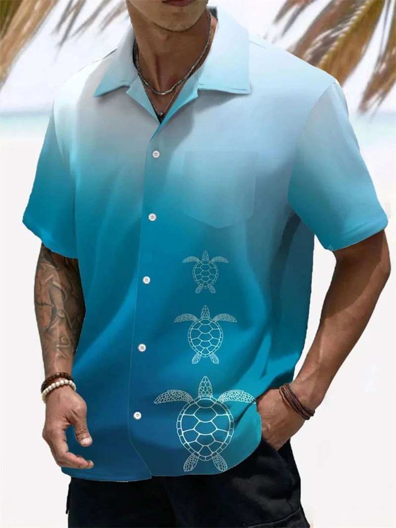 Casual and fashionable outdoor Hawaiian men\'s top short sleeved shirt plus size versatile high-end print 2024 blue parrot