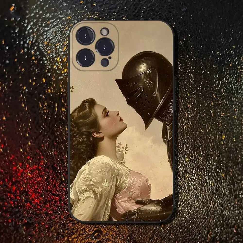 حافظة هاتف بتصميم فني من عصر النهضة لهاتف آيفون 16,15,14,13,12,11 Plus,Pro Max,XS,X,XR,SE,Mini,8,7,غطاء أسود من السيليكون الناعم