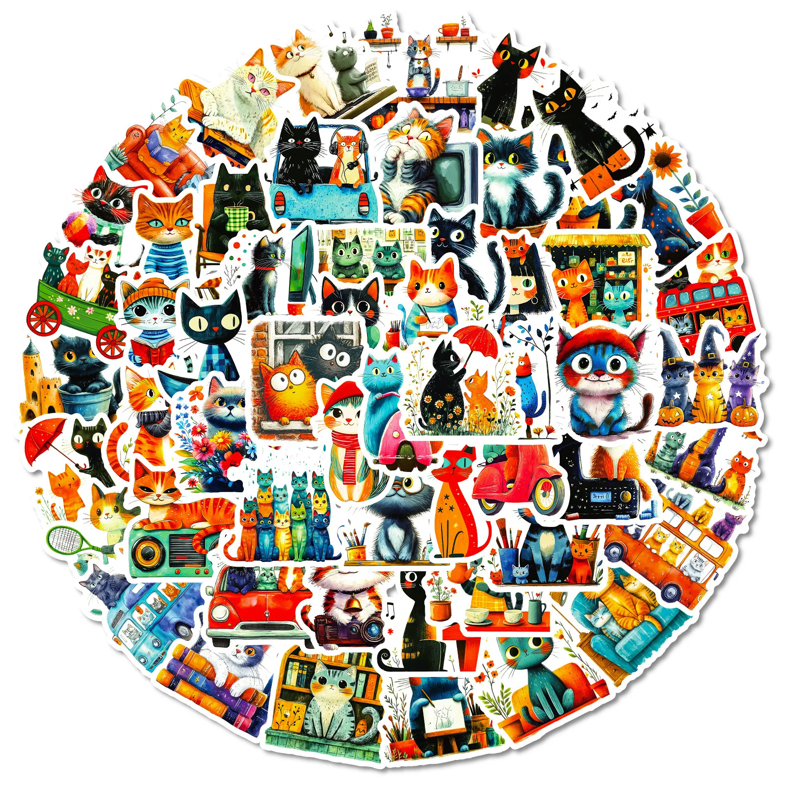 สติกเกอร์ลายการ์ตูนแมวน่ารัก 56 ชิ้น สไตล์ศิลปะกราฟฟิตี สำหรับตกแต่งสมุดบันทึก เคสมือถือ และอื่นๆ