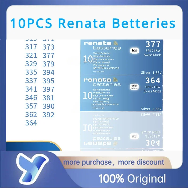 10PCS Renata 364 SR621SW 377 379 362 317 395 394 Swiss Watch Battery capacitor