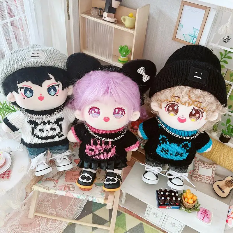 20CM Doll Clothes Novelty Sweater+Necklace+Shoes Dess Up Cute Plush Dolls Accessories Generation Kpop EXO idol Dolls Gift Toys