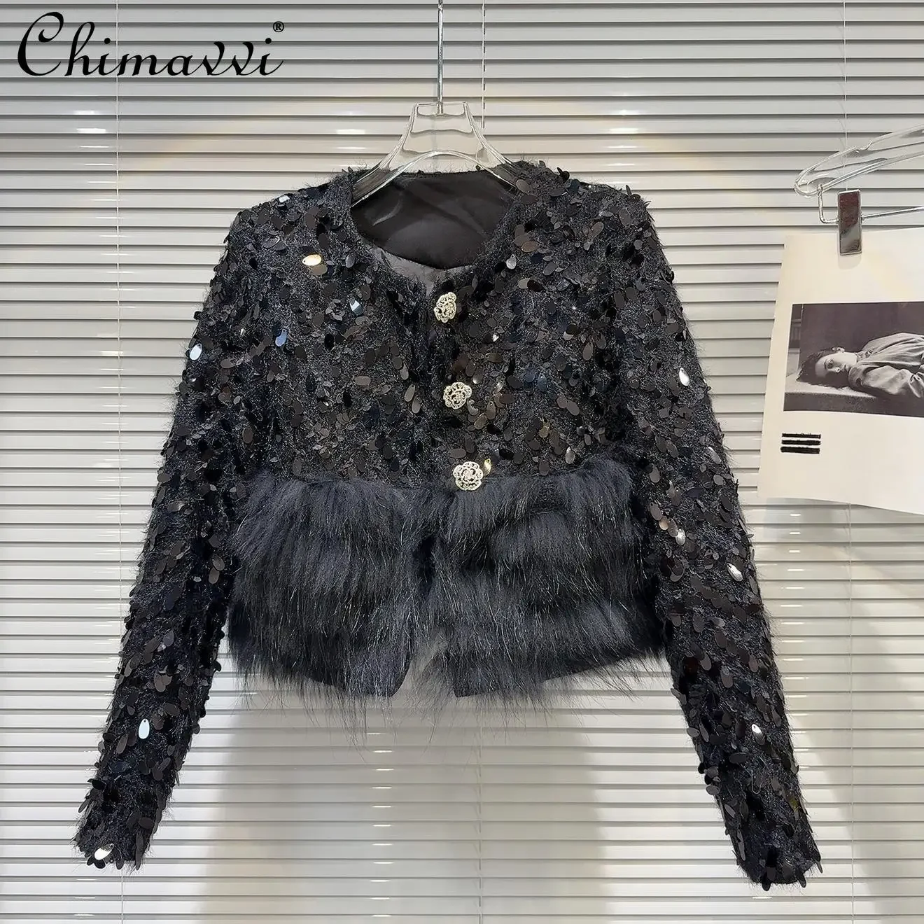 

2024 Winter New Heavy Industry Beads Woolen Fox Burrs Down Liner Short Coat Light Luxury Long Sleeve Warm Temperament Jackets