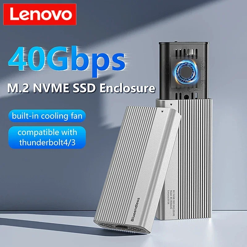 Lenovo USB4 40Gbps M.2 NVMe SSD Enclosure with Cooling Fan PCIe 4.0 Solid State Drive Case Compatible with Thunderbolt 4/3