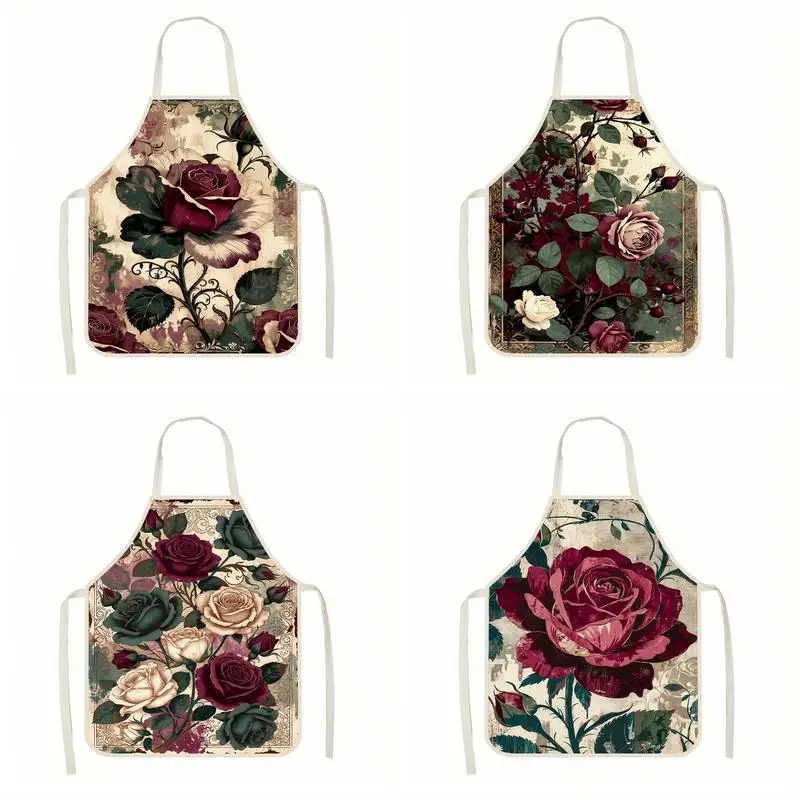 

Vintage Rose Print Apron Linen apron, suitable for kitchen cooking, parent-child interaction, painting and other scenarios