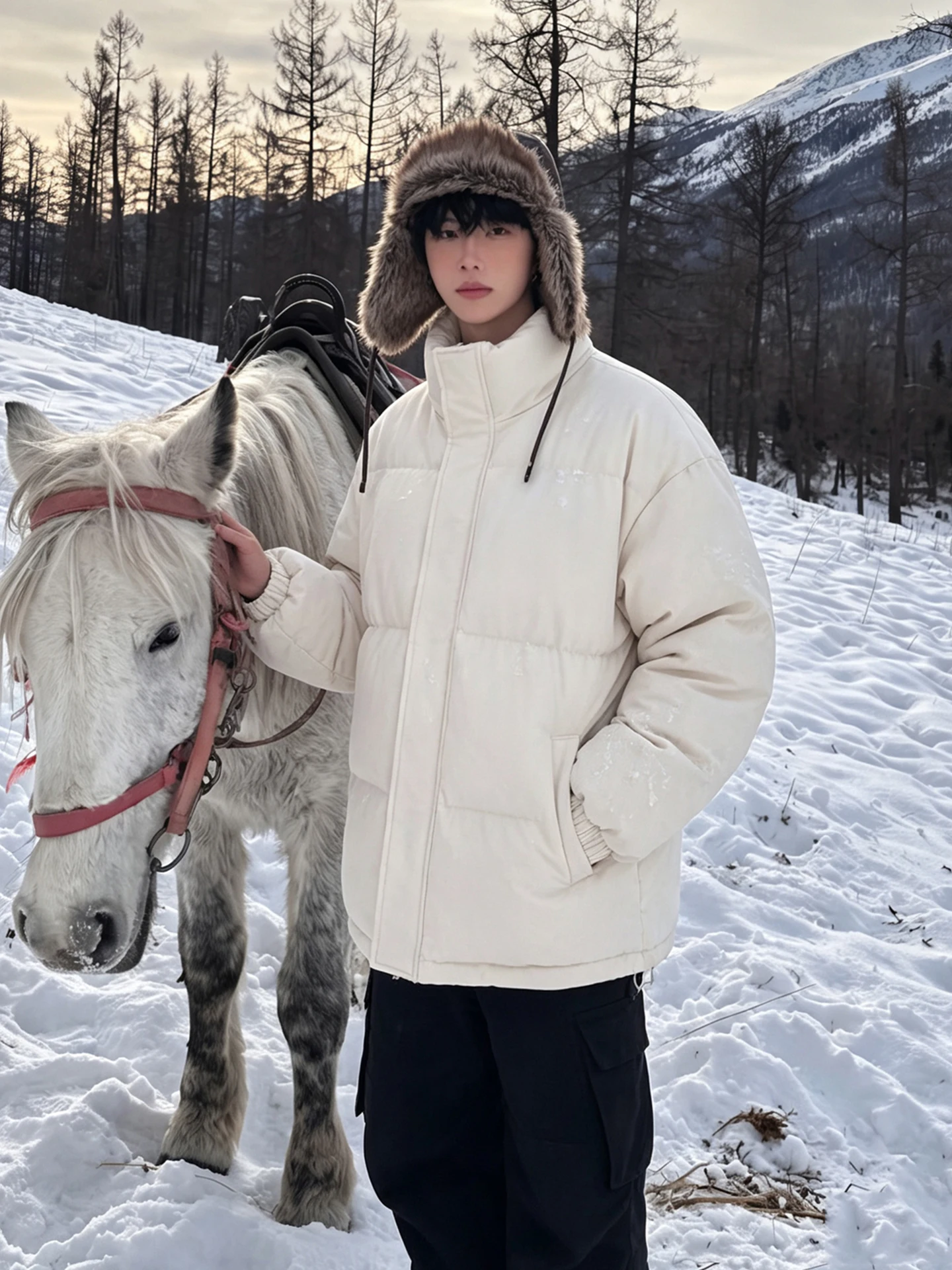 Trendy Brand Men's Pure Color Cotton Jacket Stand Collar Loose Thick Winter Korean Style Basic Large Size Outerwear
