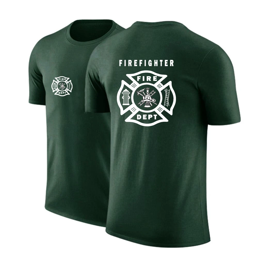 2024 Firefighter Rescue Team Summer Men Printing Cotton Casual Ordinary Short Sleeve Solid Color Popular Quick Drying Tees Tops