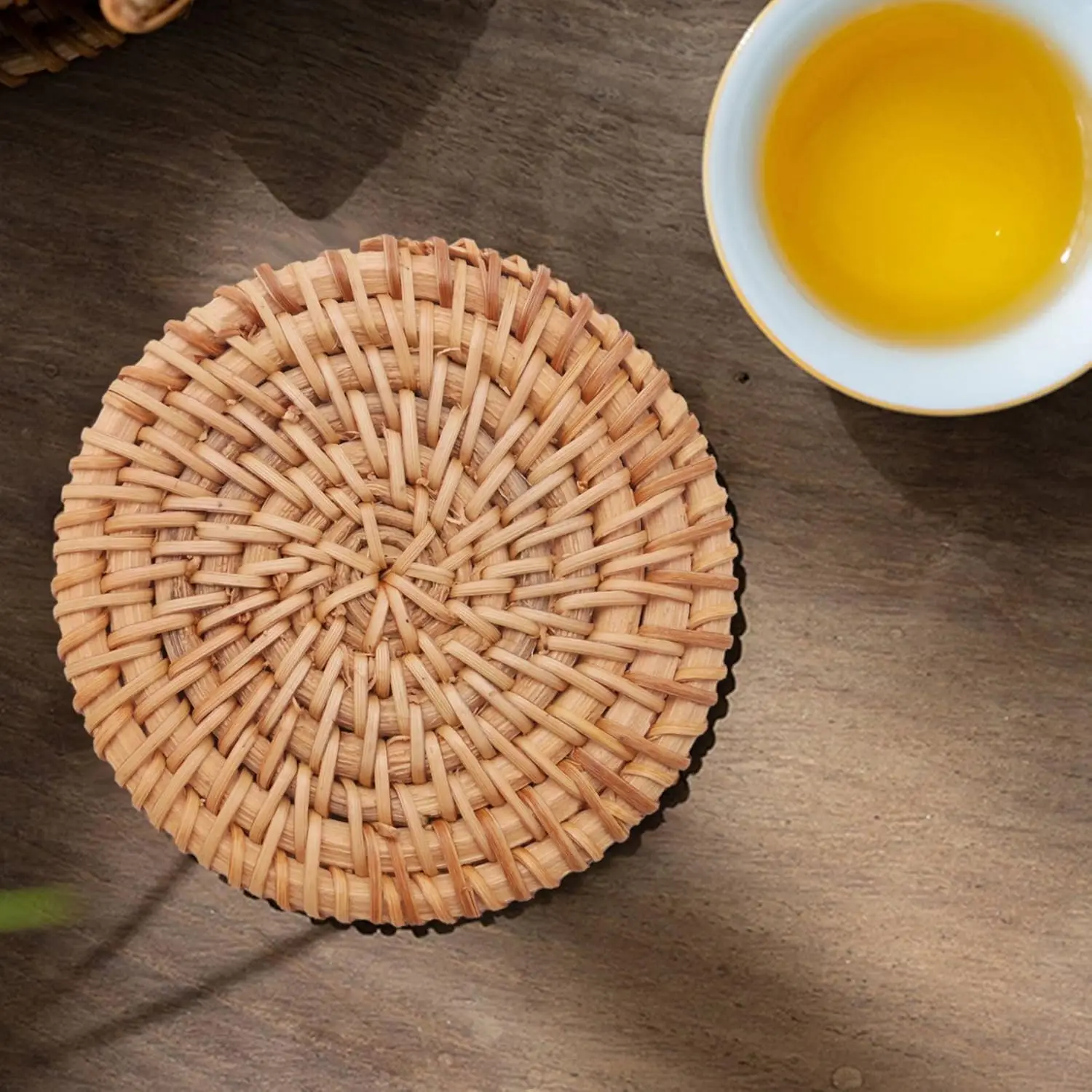 6pcs/lot Drink Coasters Set for Kungfu Tea Accessories Round Tableware Placemat Dish mat Rattan Weave Cup mat pad 8cm