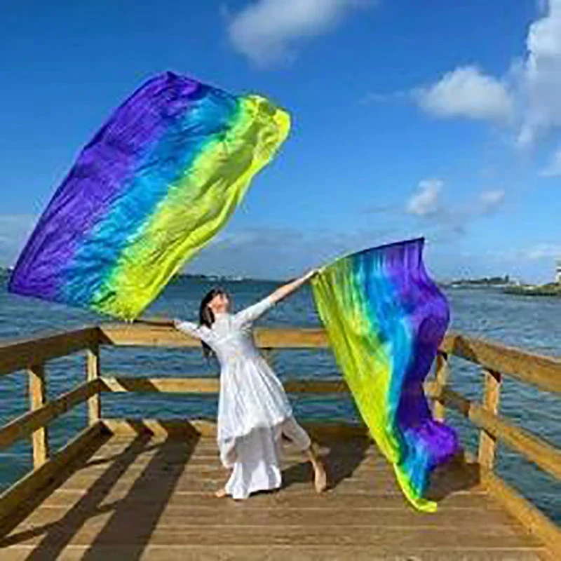 Worship Flags Rectangle Silk Veil Flag Scarf With Stick Ribbon Play 100% Silk Scarf for Belly Dance Outdoor Flags for Dance