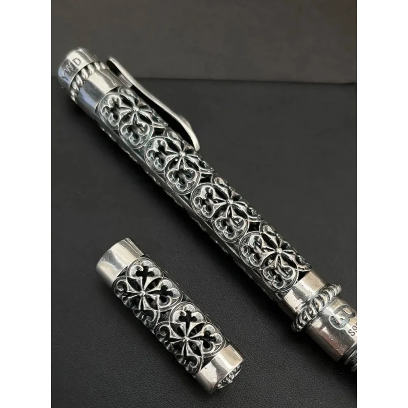 925 silver Ballpoint Pen Vintage and Elegant 925 Silver Hollow Carved, Business Signature Pen High Quality