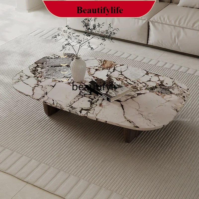 

G1218 Light luxury natural elephant white marble living room coffee table rectangular tea table designer model room coffee table