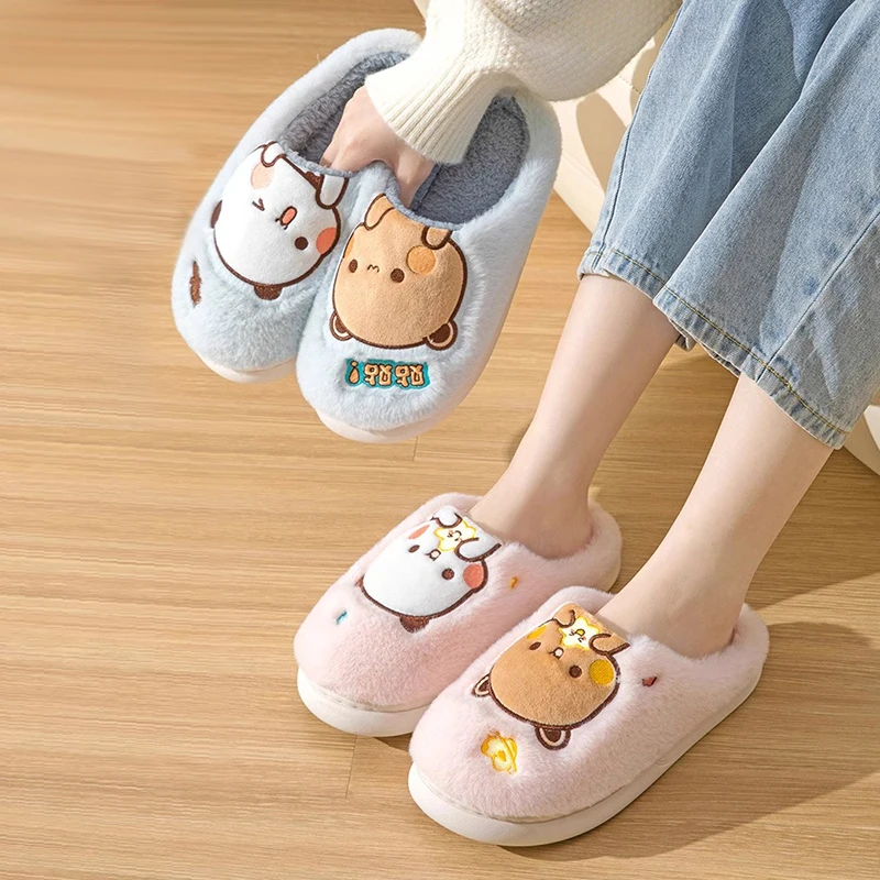 Winter Leisure Home Shoes Anime Bubu Dudu Bear Plush Slipper Cartoon Couple Slippers Outdoor Anti Slip Thick Bottom Cotton Warm