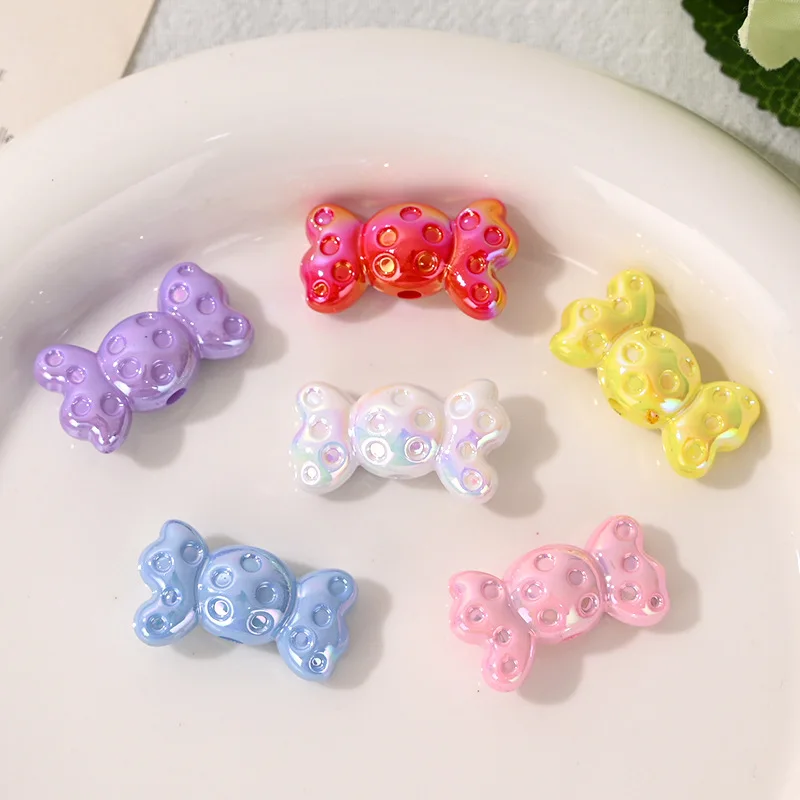 10Pcs Random Assorted Colors AB Color Candy Shaped Acrylic Beads Loose Spacer Beads For DIY Handmade Jewelry Making Accessories