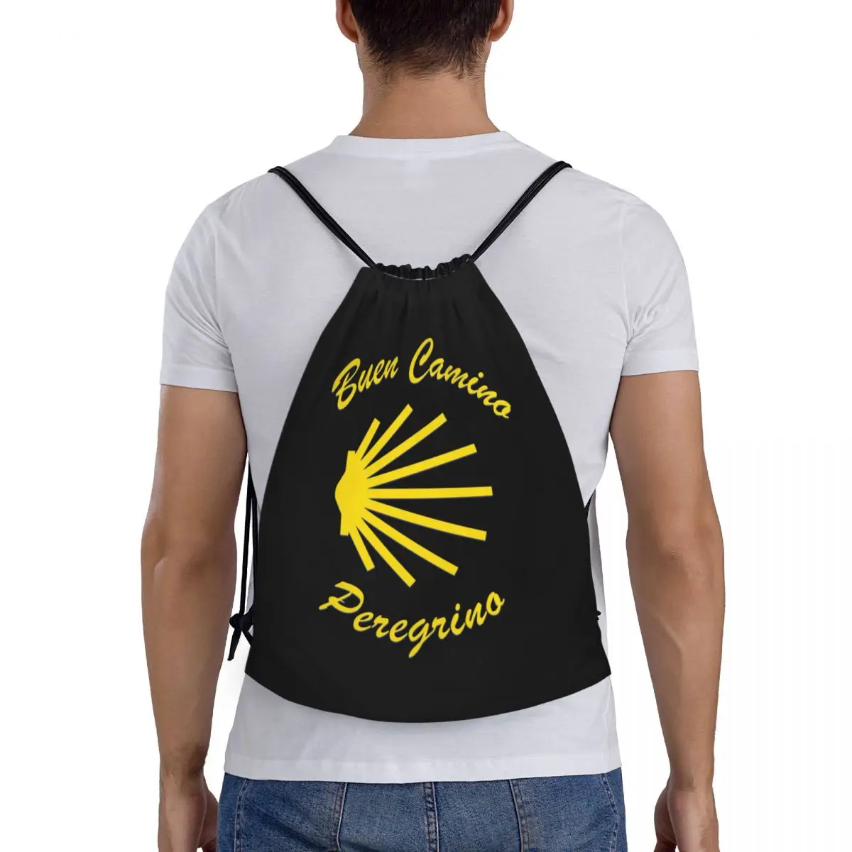 Custom Camino De Santiago Scallop Shell Drawstring Backpack Sports Gym Bag for Women Men Peregrino Shopping Sackpack