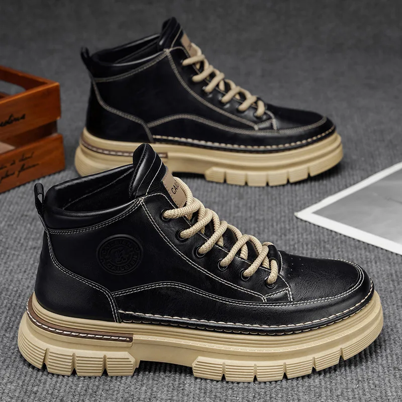 

Men's high-top autumn British-style retro mid-top thick-soled height-increasing workwear ankle boots