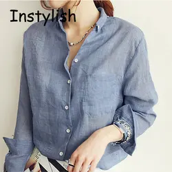 Camicetta da donna in cotone solido Harjauku coreano autunno e lino camicia allentata sottile solida Vintage 2022 top coreani Casual a maniche lunghe