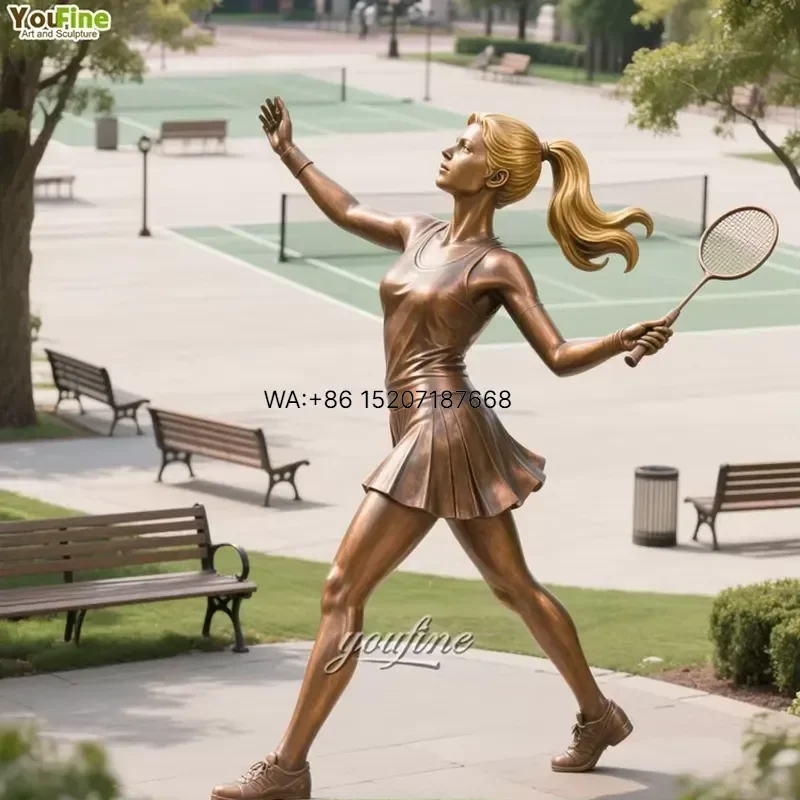 Wmwmnu Life Size Outdoor Sports Center Sculpture Bronze Badminton Statue for Garden Yard Decoration Modern Art Figurine