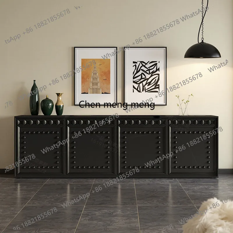 

French antique retro solid wood TV cabinet American black retro entrance locker storage