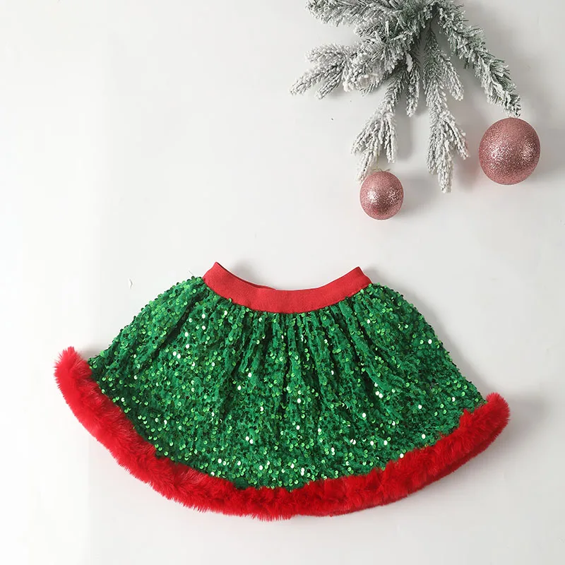 Girls Christmas Skirt Tutu Mesh Tulle Party Princess Skirt Children Red Mini Skirt With Kids Outfit New Year Gift