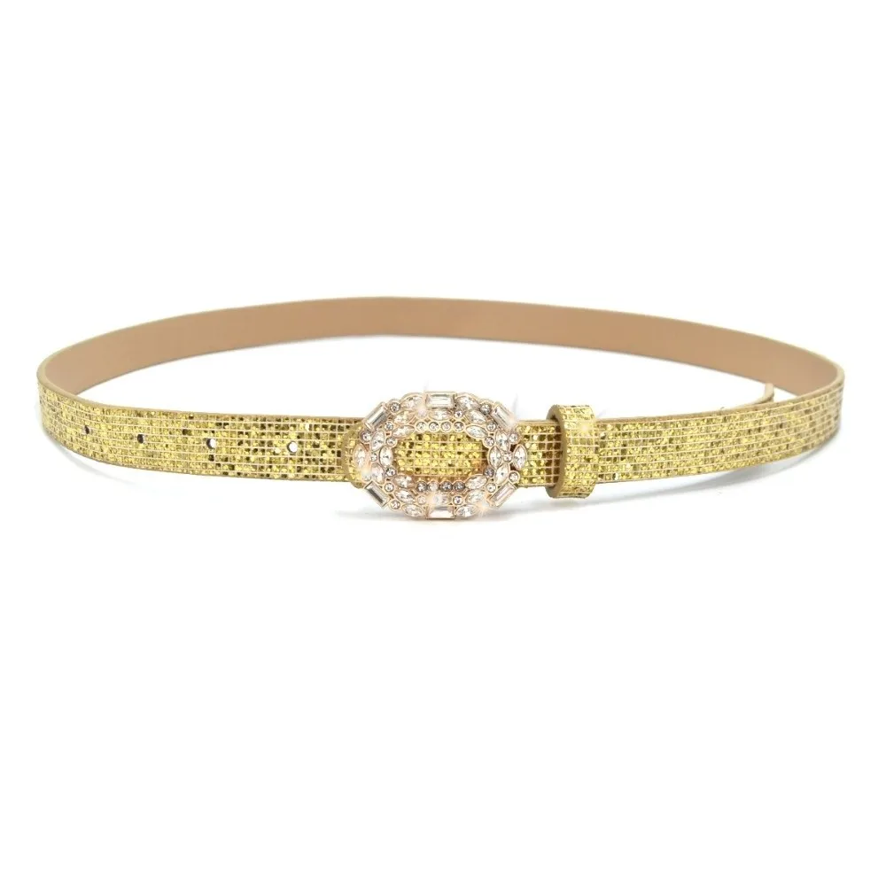 Vintage Bling Bling Sparkling Rhinestone Belt Versatile Glitter Slide Buckle Belt Luxury Brand Design Waist Strap Women