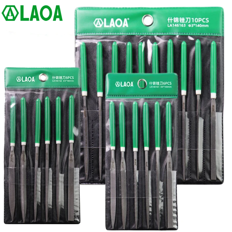 LAOA 6/10pcs Mini File Sets Metal Grinding Flat File Round Square Hand Sanding Tool