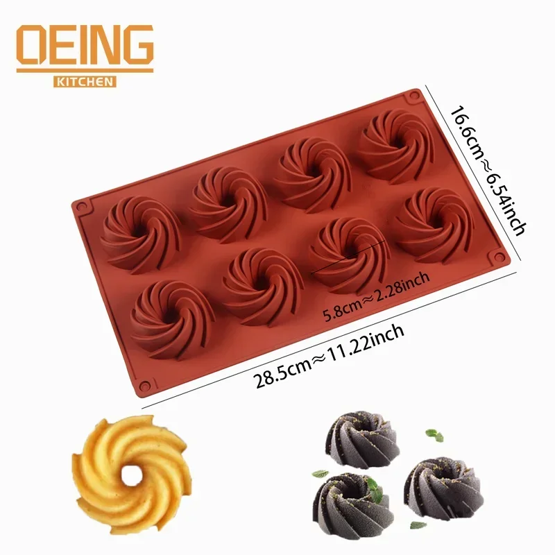 3D Mini Spiral Shaped 15 Cavity Silicone Cake Molds DIY Baking Dessert Mousse Cake Decorating Moulds Cake Chocolate Bakeware