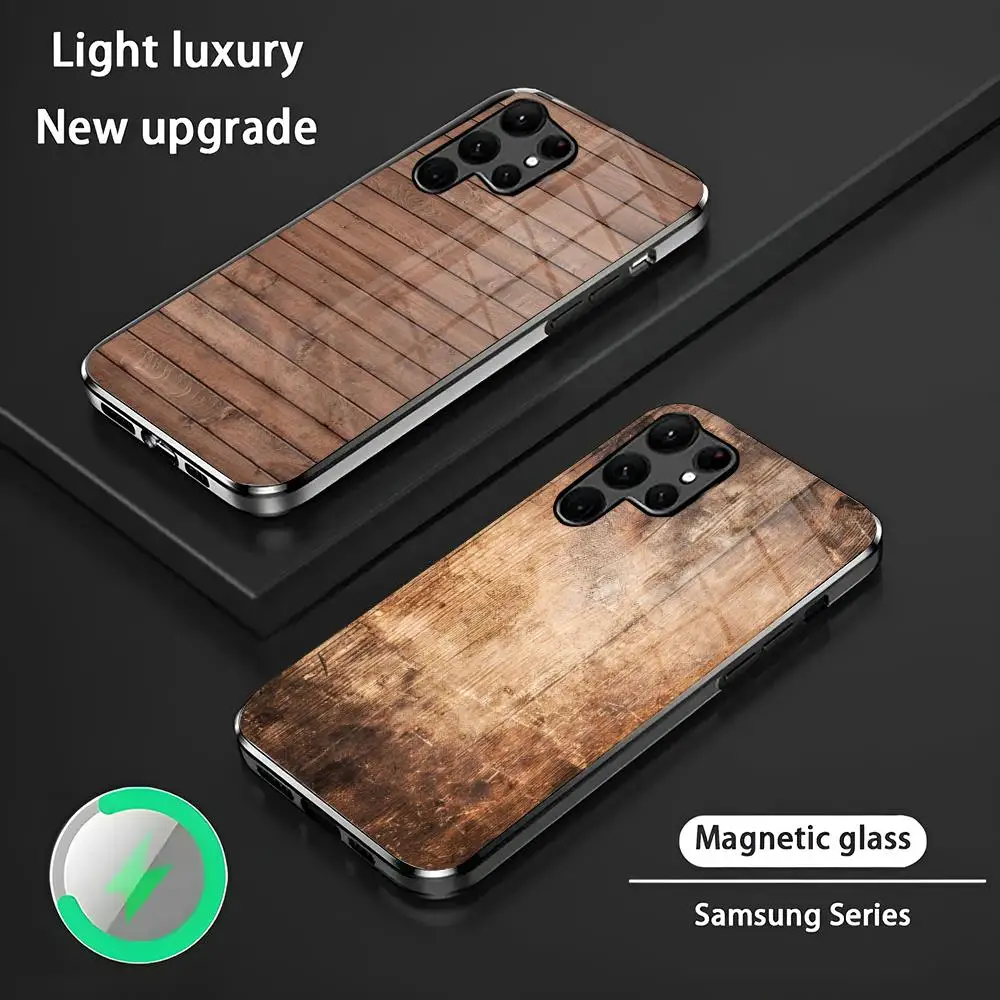 Funda de teléfono de madera tallada S24 Ultra fundas Celulares para Samsung S24 S23 S22 S21 S20 Plus Ultra Note20 funda de teléfono magnética de vidrio