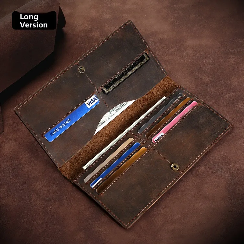 

Мужской кожаный кошелек в стиле ретро, удлиненный, из натуральной кожи с эффектом масляной пропитки, с множеством отделений для карт и монет (доллары США)