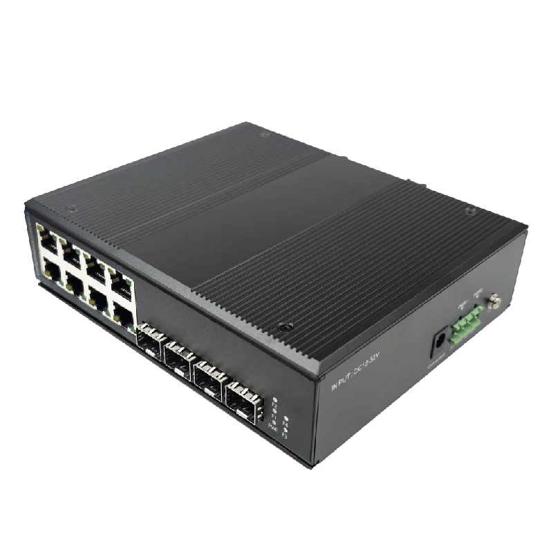 JT-COM Gigabit SFP kelas industri saklar 4G8E plug dan play Ethernet switch dengan 4*1000Mbps port SFP + 8*1000Mbps RJ45 port