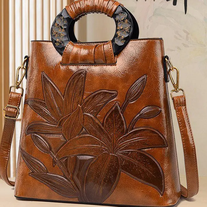 Big Bag Ethnic Style Big Flower Women\'s Bag Retro One Shoulder Handheld Oblique Straddle Large Capacity Women\'s Bag