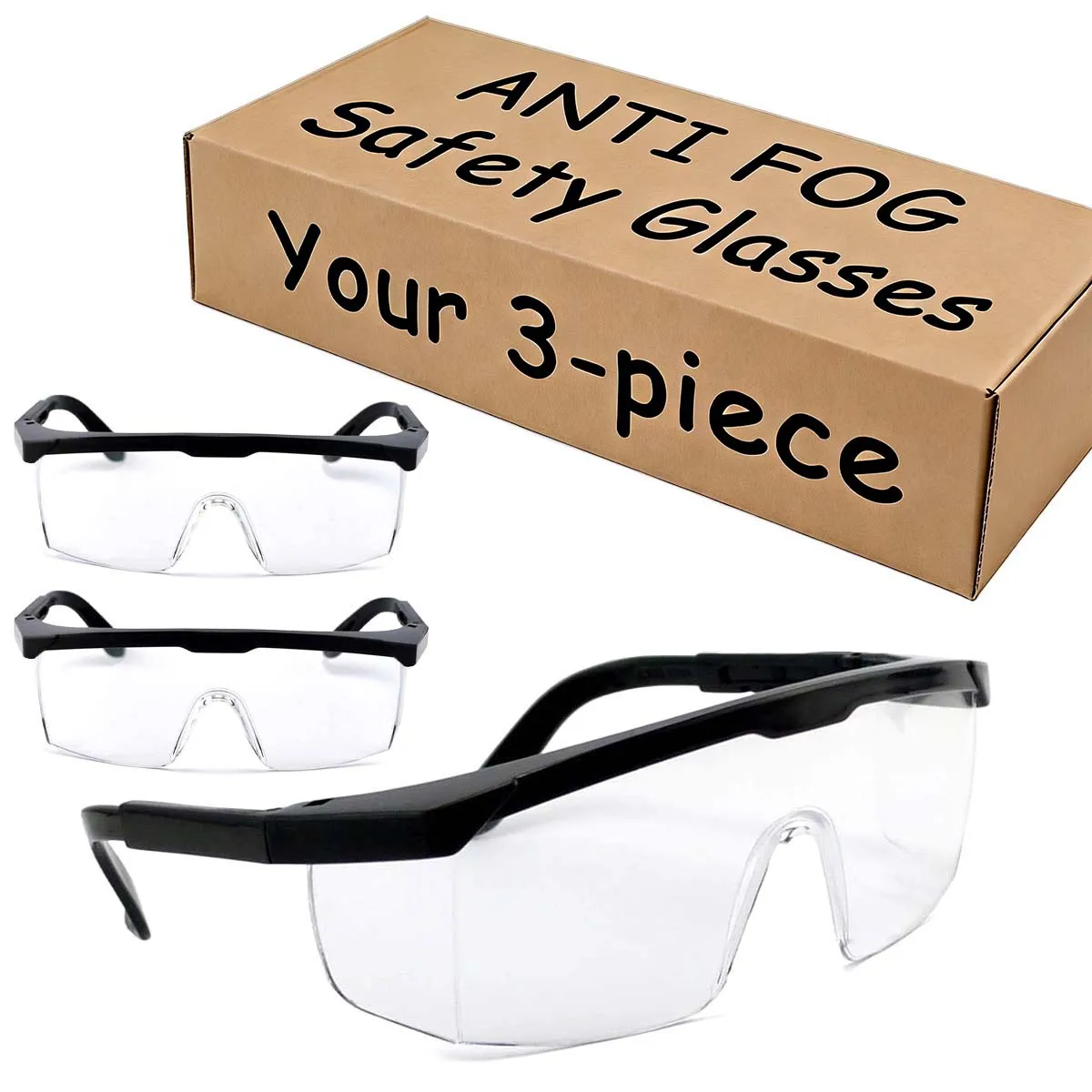 3PCS 조정 가능한 안전 안경 모델 HM1 사이드 보호 기능이 있는 남성과 여성을 위한 안개 방지 작업용 고글